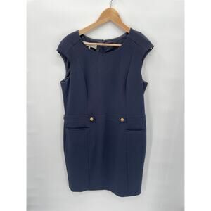 Gerard Darel Navy Cap Sleeve Sheath Straight Pencil Dress  // 42